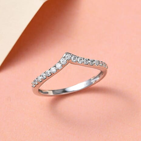 9K White Gold Moissanite Wishbone Ring 0.30 Ct.