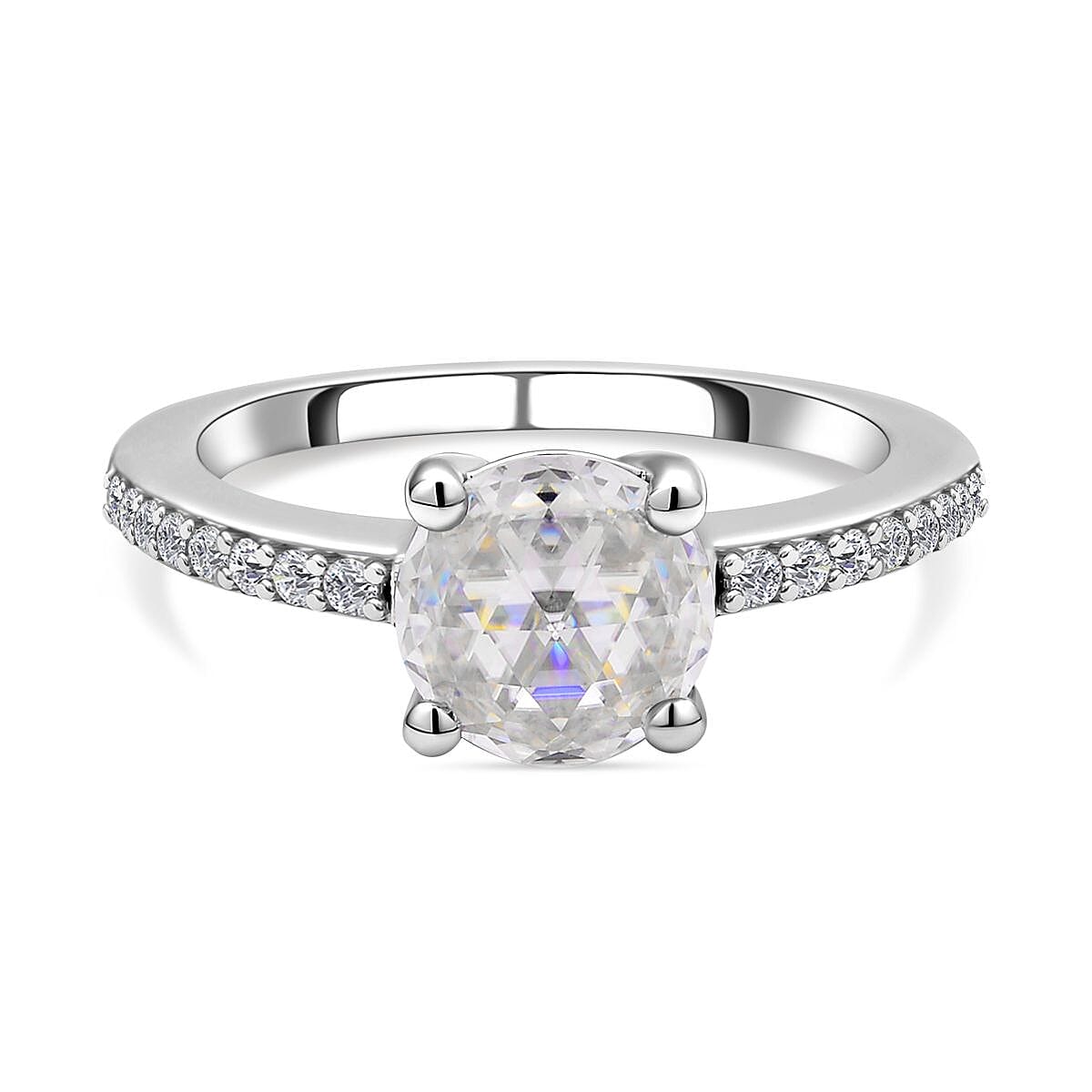Moissanite Ring in Rhodium Overlay Sterling Silver 2.02 Ct.