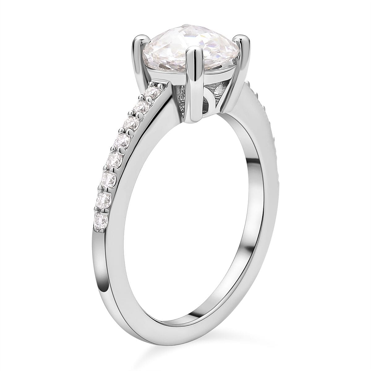 Moissanite Ring in Rhodium Overlay Sterling Silver 2.02 Ct.