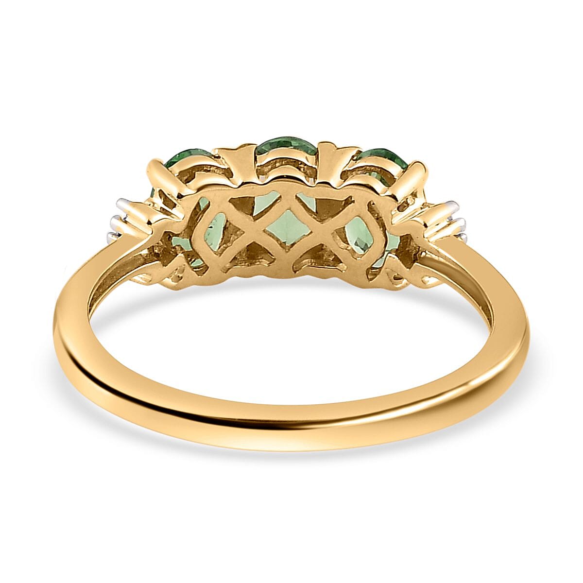 9K Yellow Gold Tsavorite Garnet and Diamond Trilogy Ring 1.40 Ct.