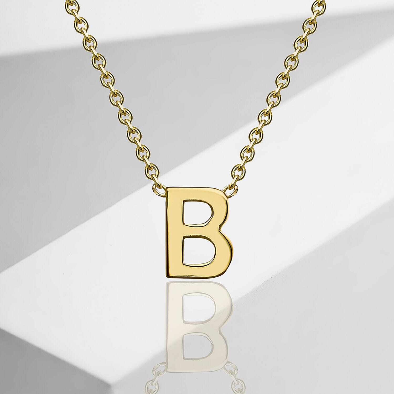 9K Yellow Gold 3.5mm X 5mm 'B' Initial Adjustable Necklace 15 to 17 Inch
