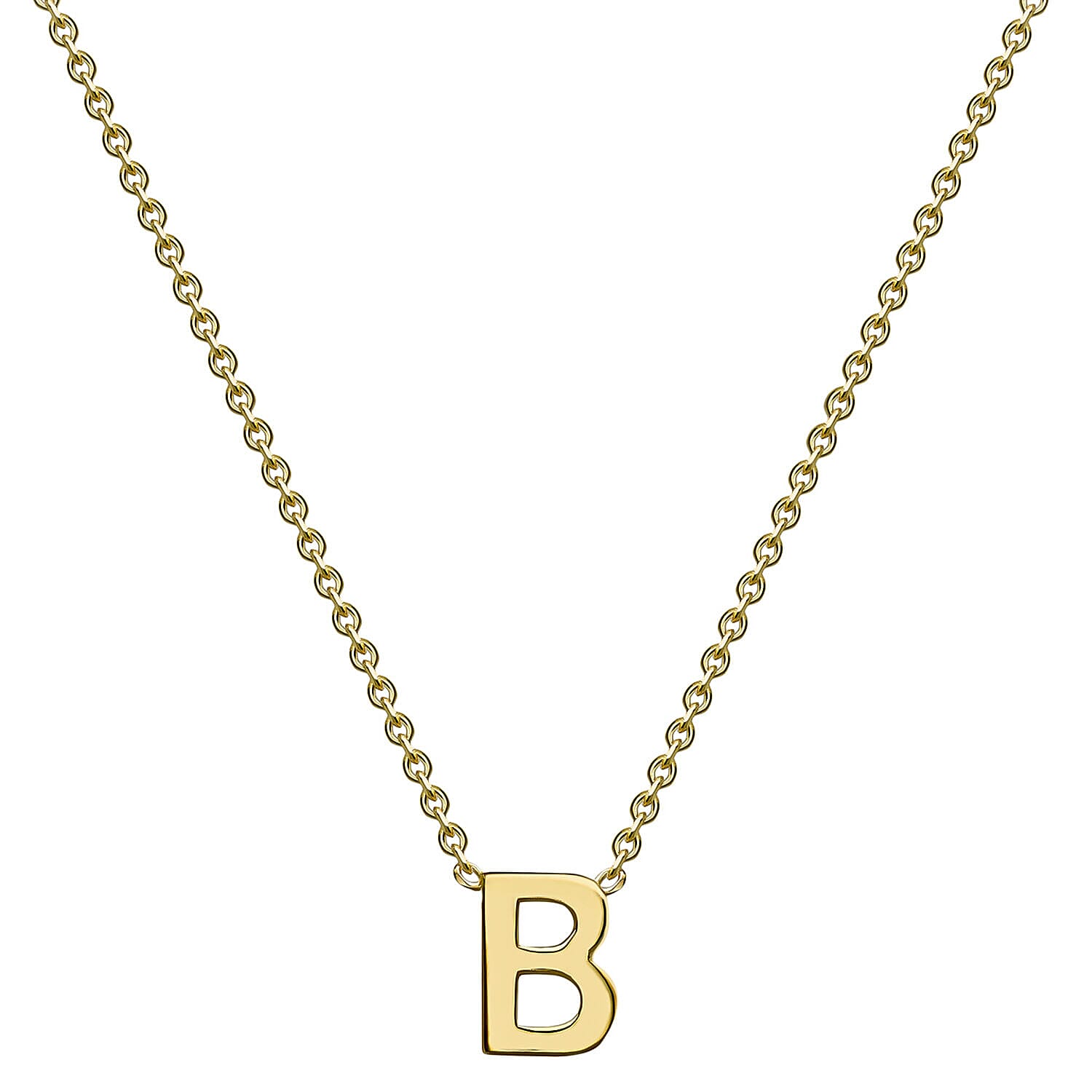9K Yellow Gold 3.5mm X 5mm 'B' Initial Adjustable Necklace 15 to 17 Inch