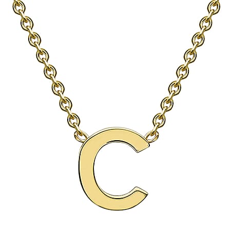 9K Yellow Gold 4mm X 5mm 'C' Initial Adjustable Necklace 15 to 17 Inch