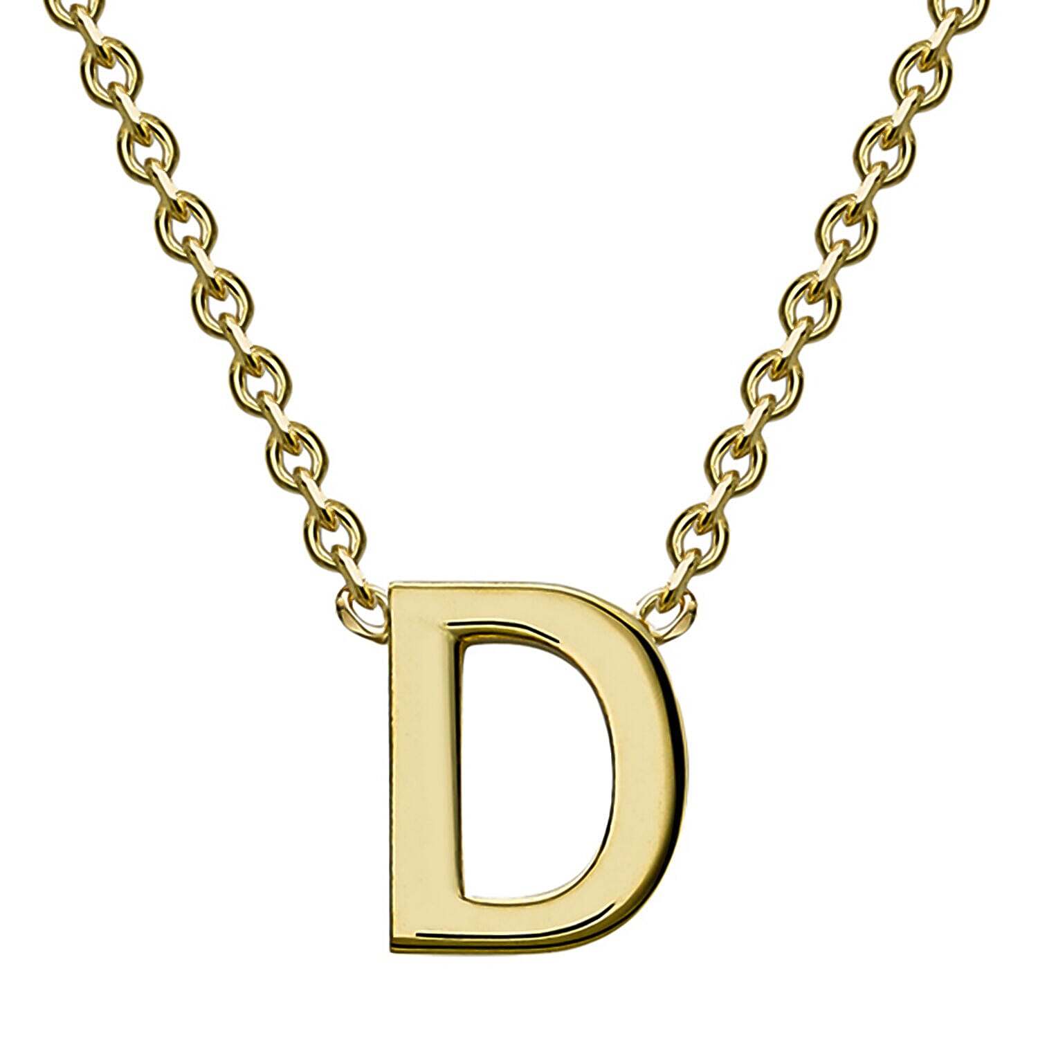 9K Yellow Gold 3.5mm X 4.5mm 'D' Initial Adjustable Necklace 15 to 17 Inch