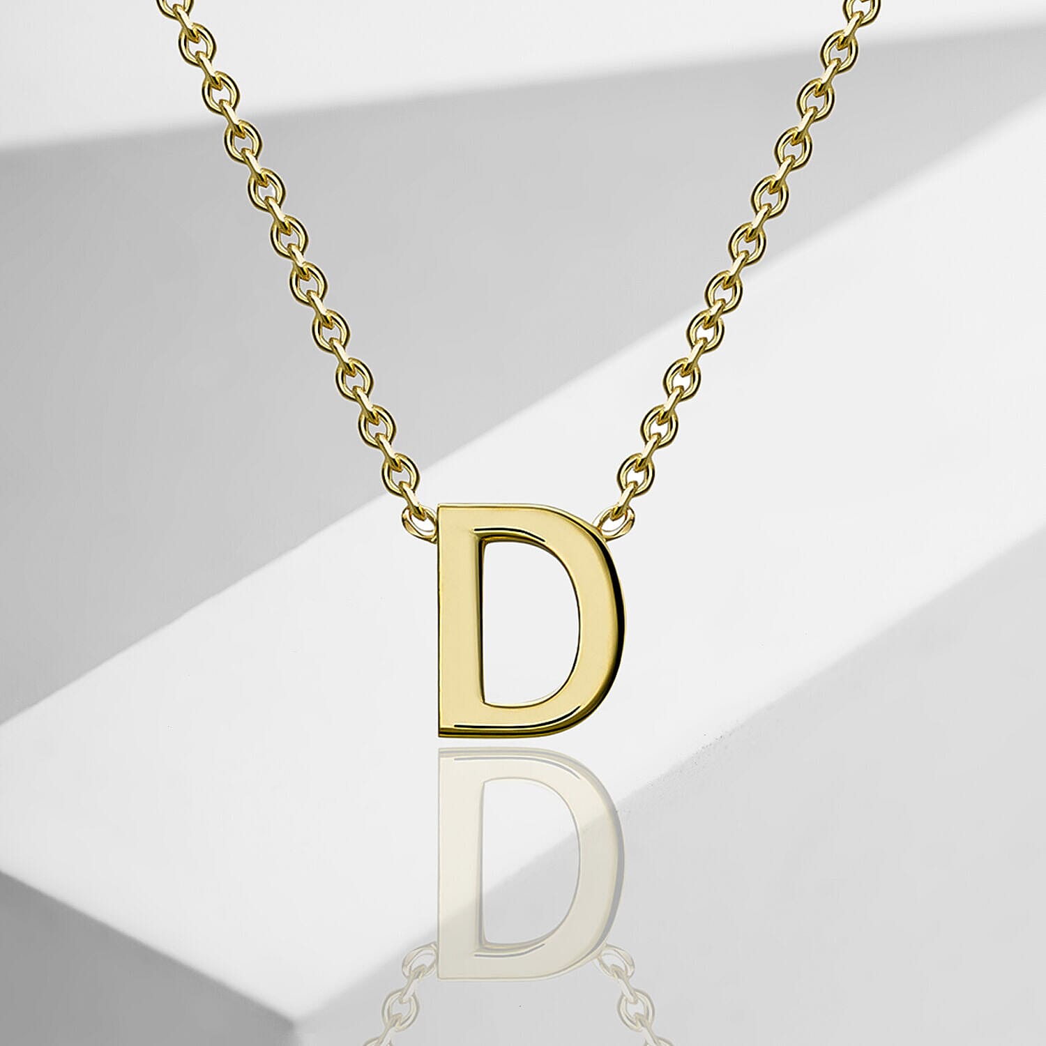 9K Yellow Gold 3.5mm X 4.5mm 'D' Initial Adjustable Necklace 15 to 17 Inch