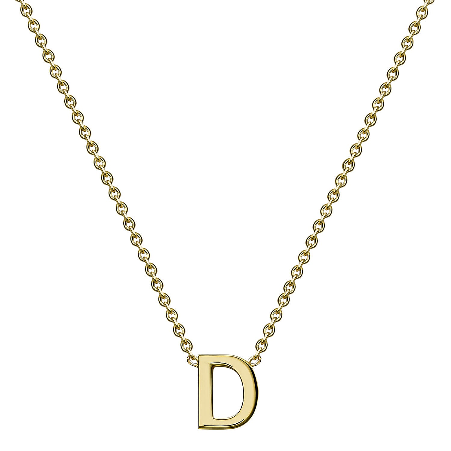 9K Yellow Gold 3.5mm X 4.5mm 'D' Initial Adjustable Necklace 15 to 17 Inch