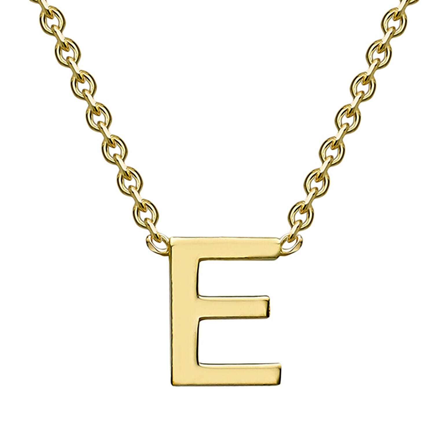 9K Yellow Gold 3.5mm X 4.5mm 'E' Initial Adjustable Necklace 15 to 17 Inch