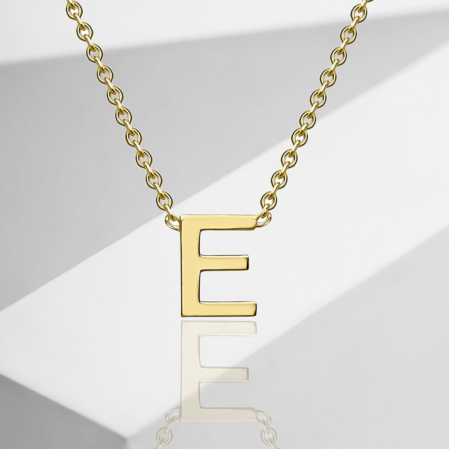 9K Yellow Gold 3.5mm X 4.5mm 'E' Initial Adjustable Necklace 15 to 17 Inch