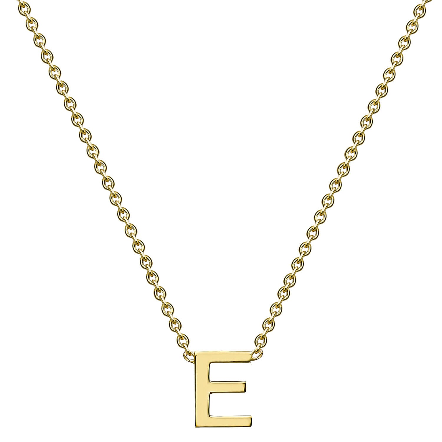 9K Yellow Gold 3.5mm X 4.5mm 'E' Initial Adjustable Necklace 15 to 17 Inch
