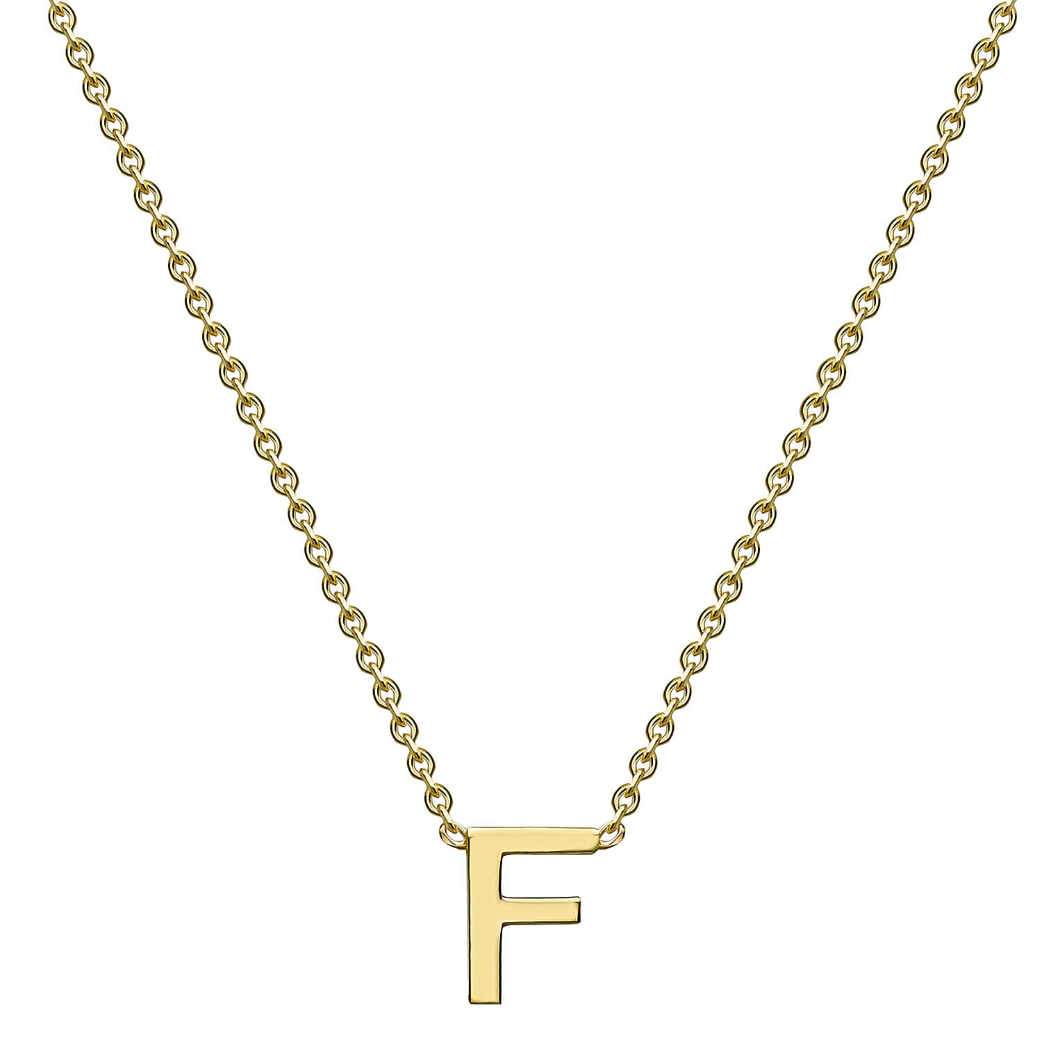 9K Yellow Gold 3.5mm X 4.5mm 'F' Initial Adjustable Necklace 15 to 17 Inch
