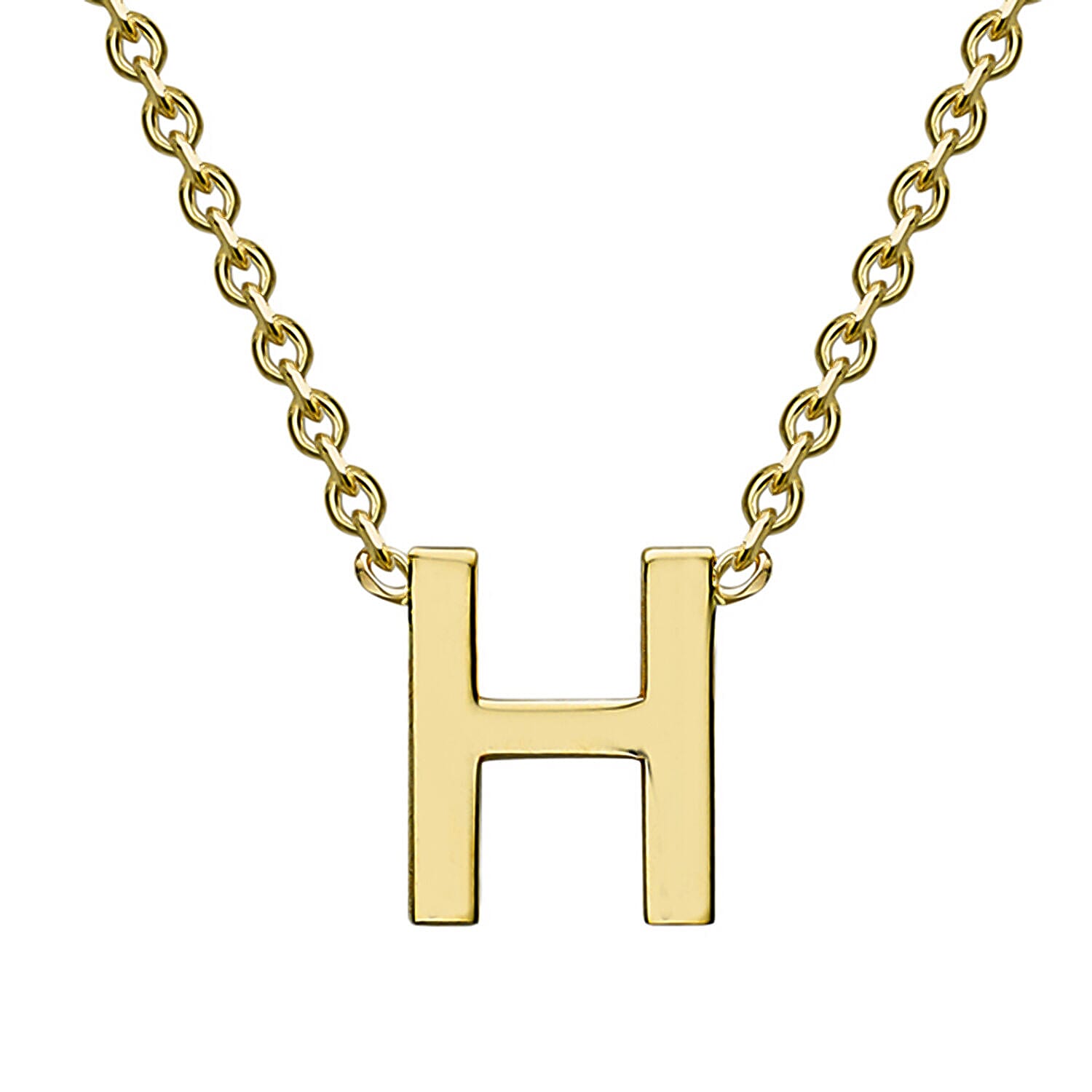 9K Yellow Gold 4mm X 4.5mm 'H' Initial Adjustable Necklace 15 to 17 Inch