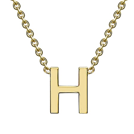 9K Yellow Gold 4mm X 4.5mm 'H' Initial Adjustable Necklace 15 to 17 Inch