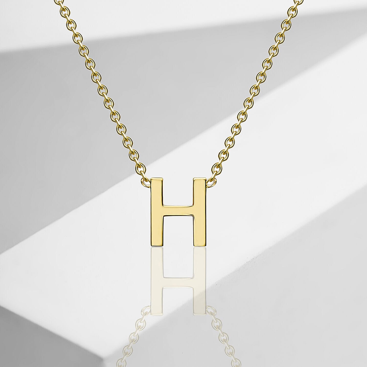 9K Yellow Gold 4mm X 4.5mm 'H' Initial Adjustable Necklace 15 to 17 Inch