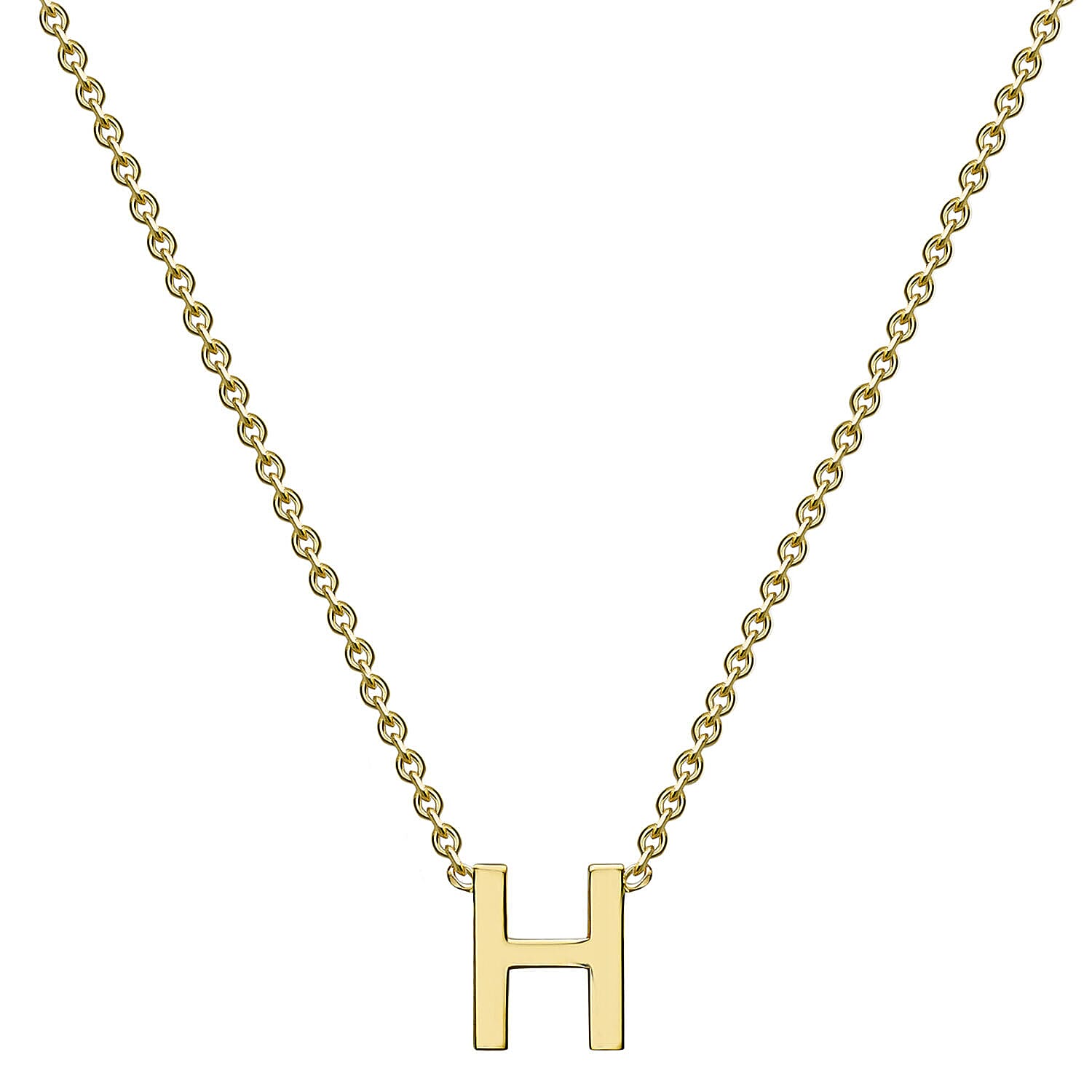 9K Yellow Gold 4mm X 4.5mm 'H' Initial Adjustable Necklace 15 to 17 Inch