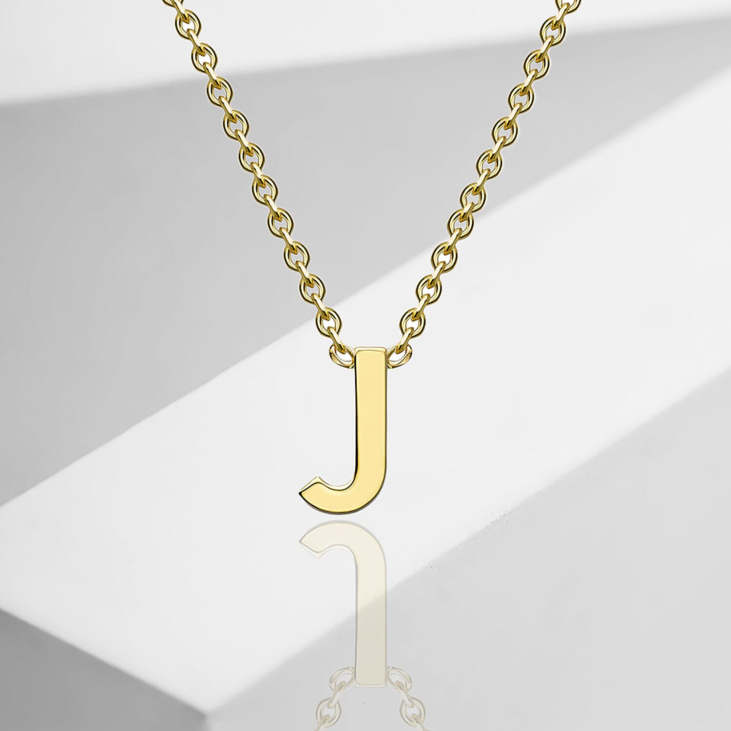9K Yellow Gold 2.5mm X 5mm J Initial Adjustable Necklace 15 to 17 Inch