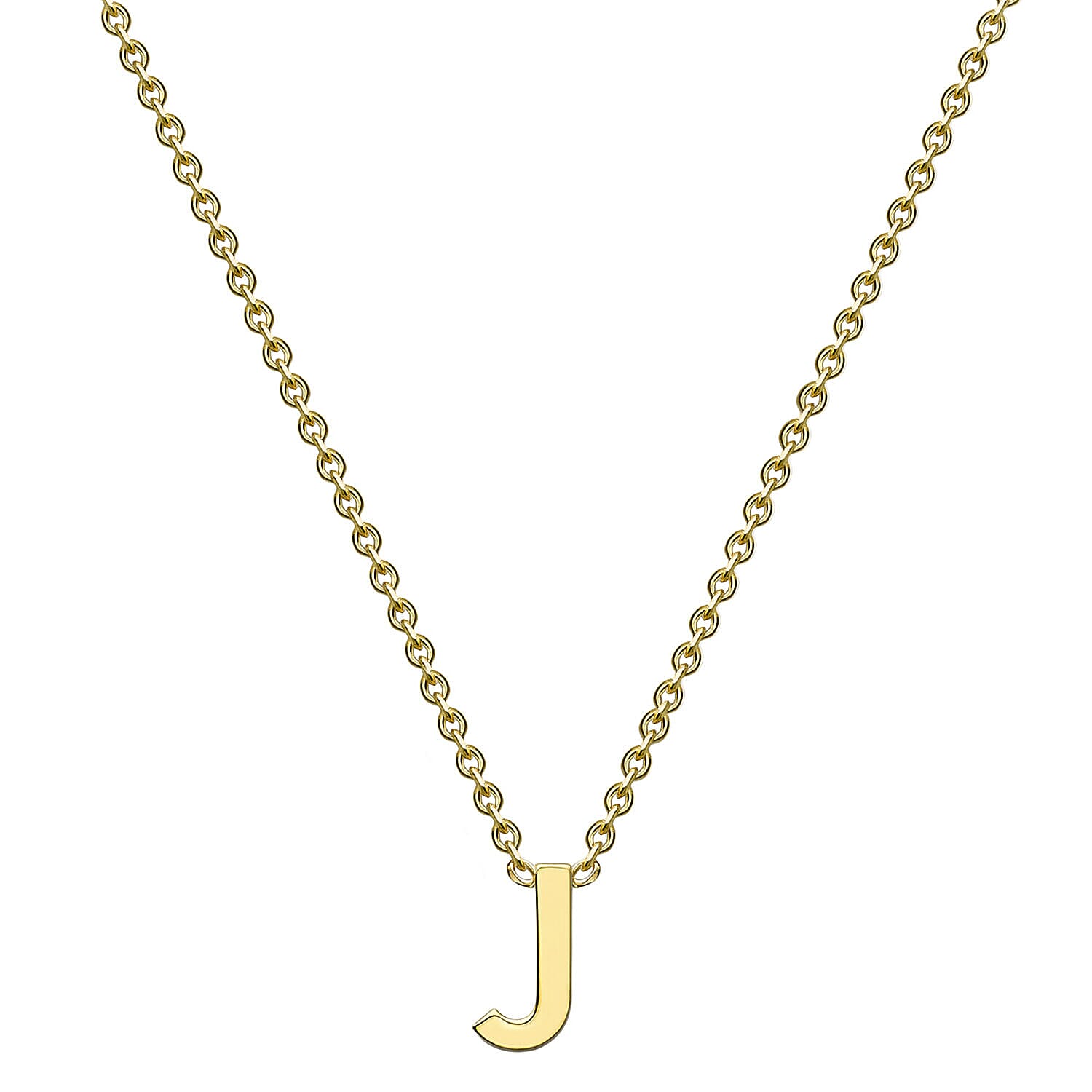 9K Yellow Gold 2.5mm X 5mm J Initial Adjustable Necklace 15 to 17 Inch