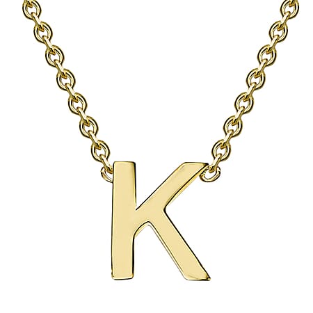 9K Yellow Gold 4mm X 5mm 'K' Initial Adjustable Necklace 15 to 17 Inch