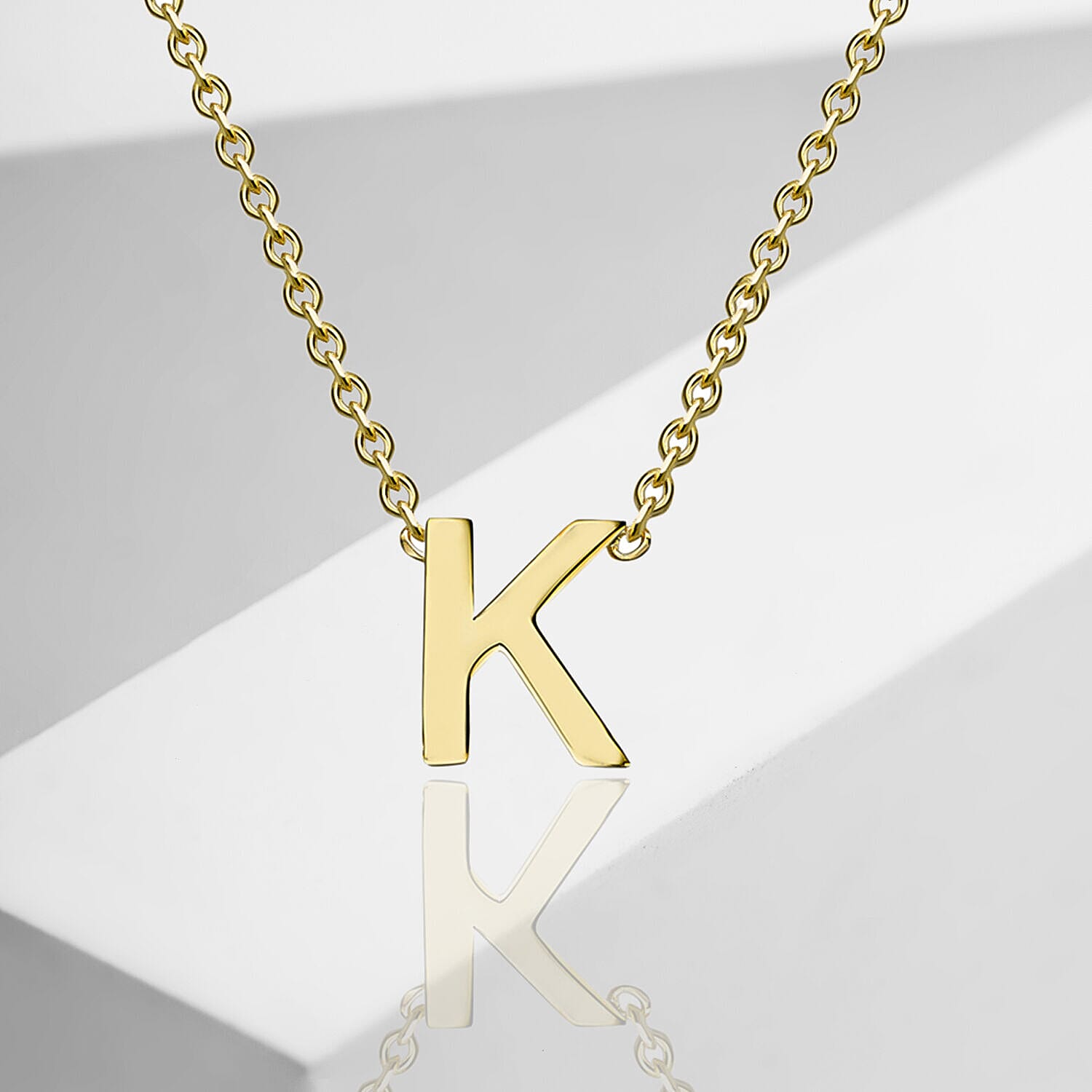 9K Yellow Gold 4mm X 5mm 'K' Initial Adjustable Necklace 15 to 17 Inch