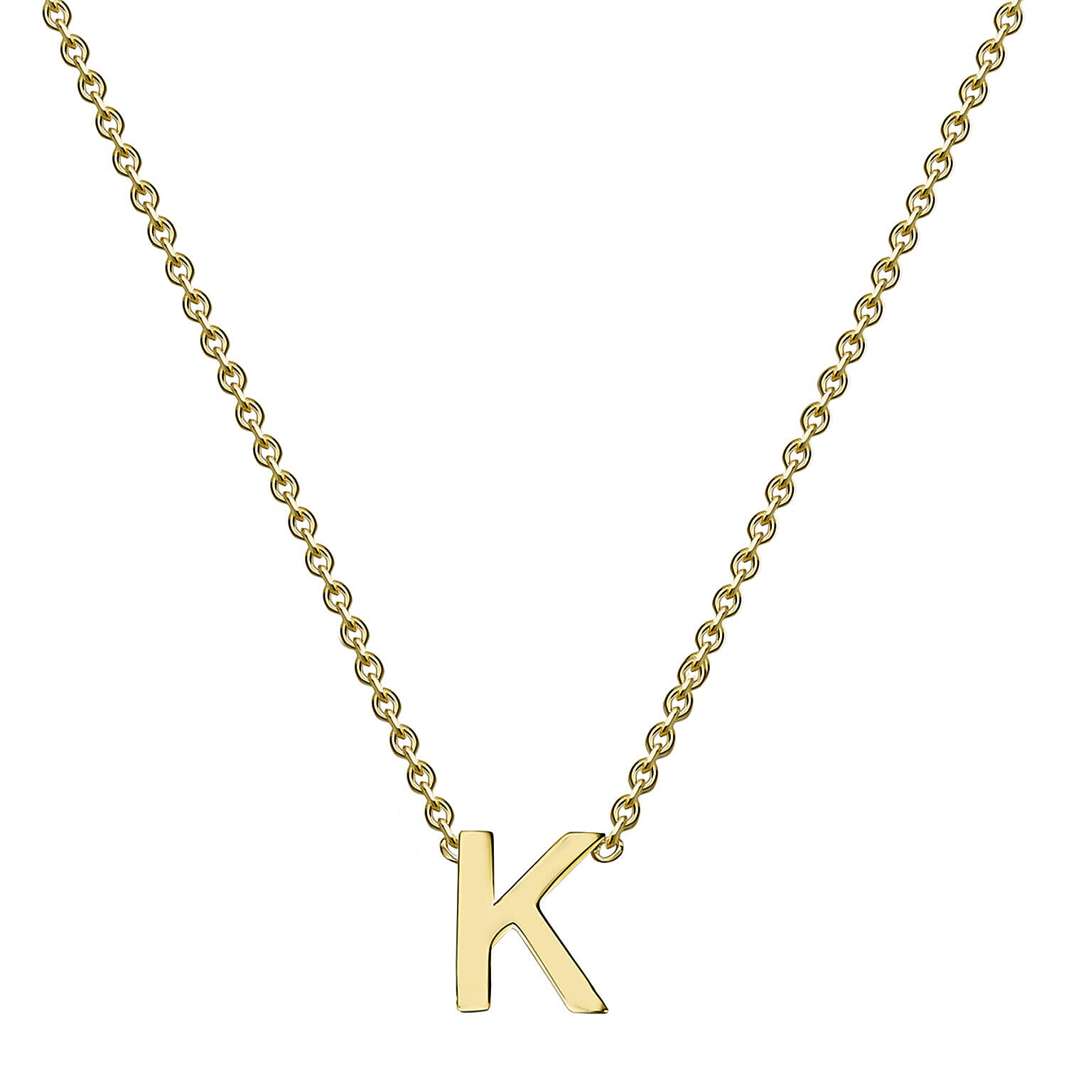9K Yellow Gold 4mm X 5mm 'K' Initial Adjustable Necklace 15 to 17 Inch