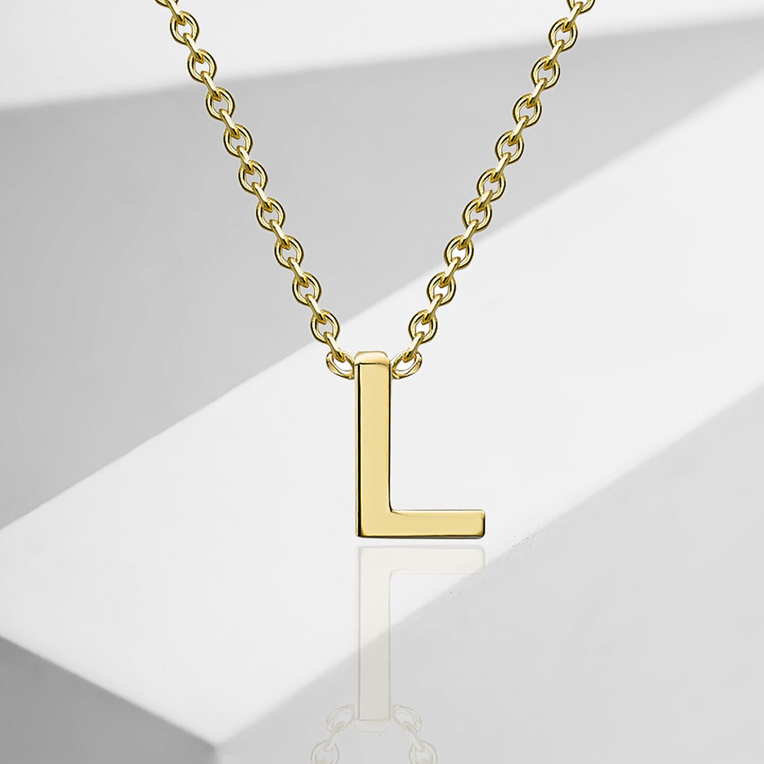 9K Yellow Gold 3.5mm X 5mm 'L' Initial Adjustable Necklace 15 to 17 Inch