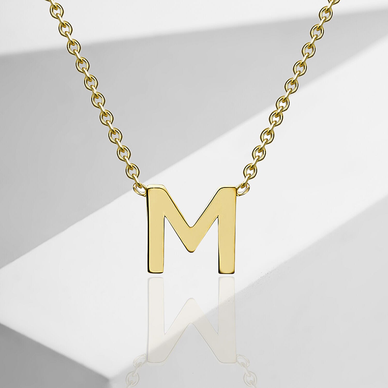 9K Yellow Gold 4.5mm X 5mm 'M' Initial Adjustable Necklace 15 to 17 Inch