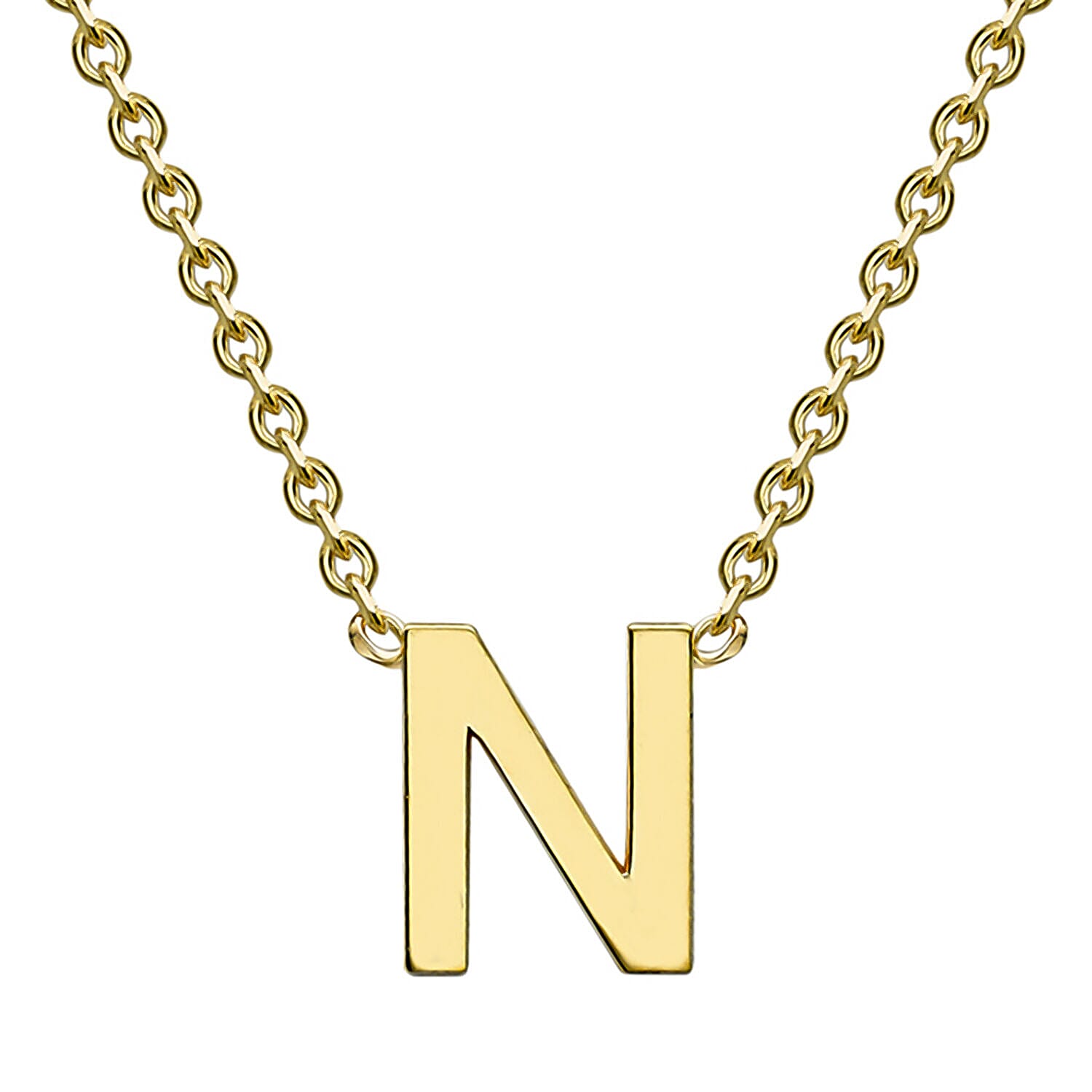 9K Yellow Gold 4mm X 5mm 'N' Initial Adjustable Necklace 15 to 17 Inch