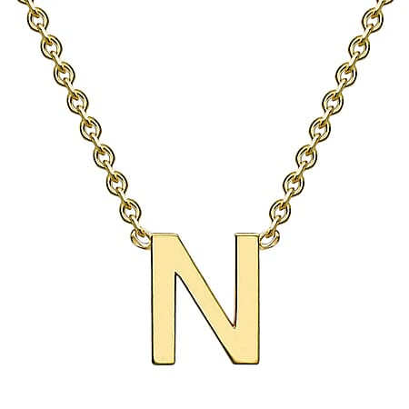 9K Yellow Gold 4mm X 5mm 'N' Initial Adjustable Necklace 15 to 17 Inch
