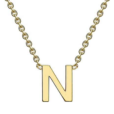 9K Yellow Gold 4mm X 5mm 'N' Initial Adjustable Necklace 15 to 17 Inch