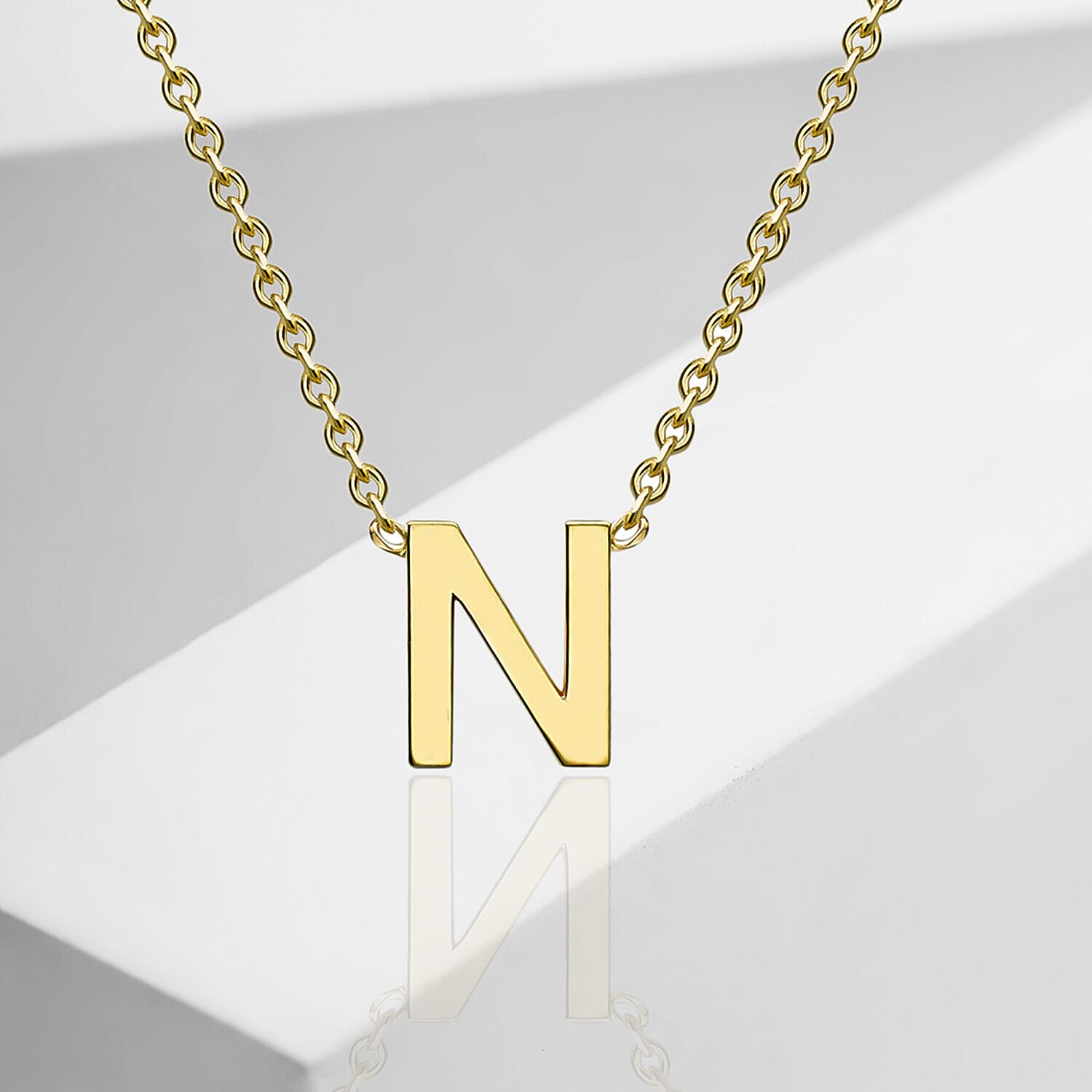 9K Yellow Gold 4mm X 5mm 'N' Initial Adjustable Necklace 15 to 17 Inch