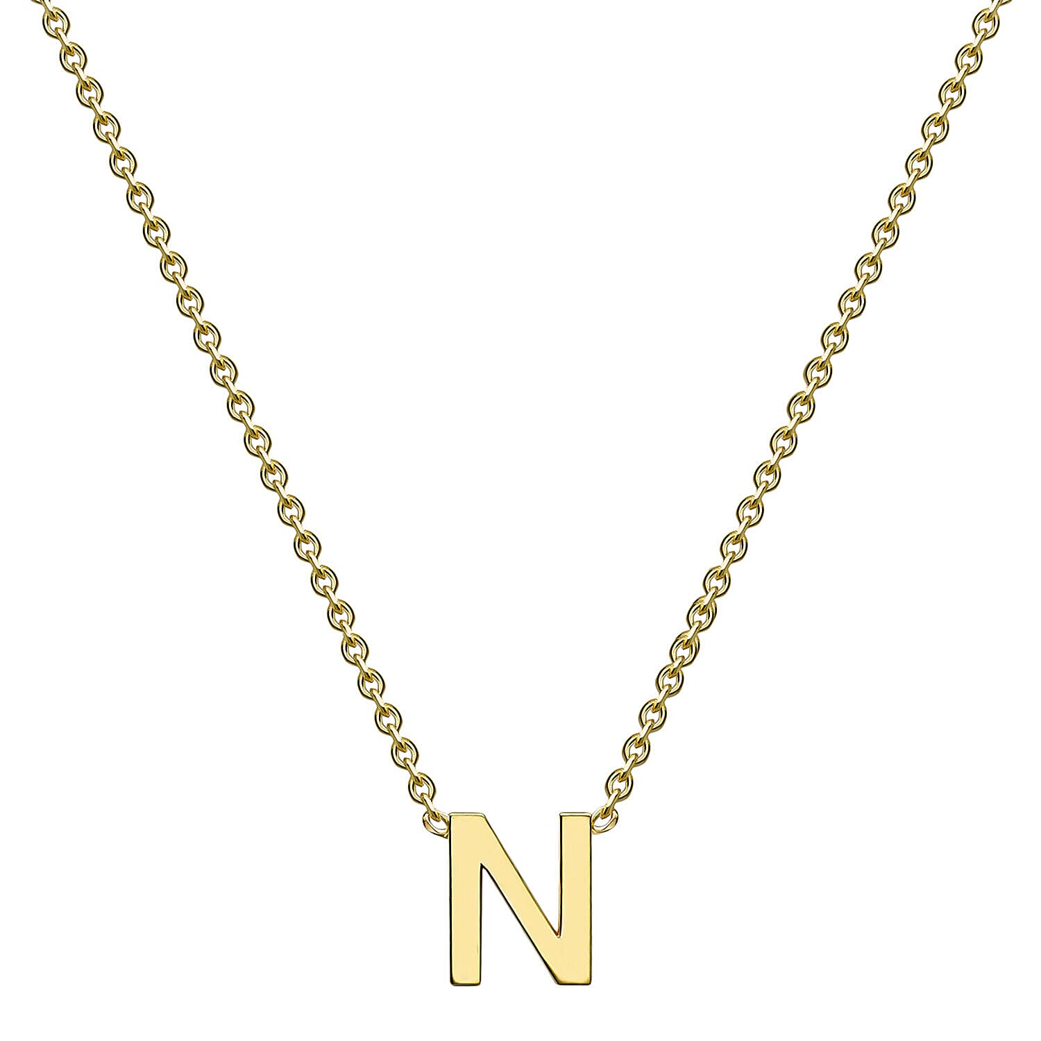 9K Yellow Gold 4mm X 5mm 'N' Initial Adjustable Necklace 15 to 17 Inch