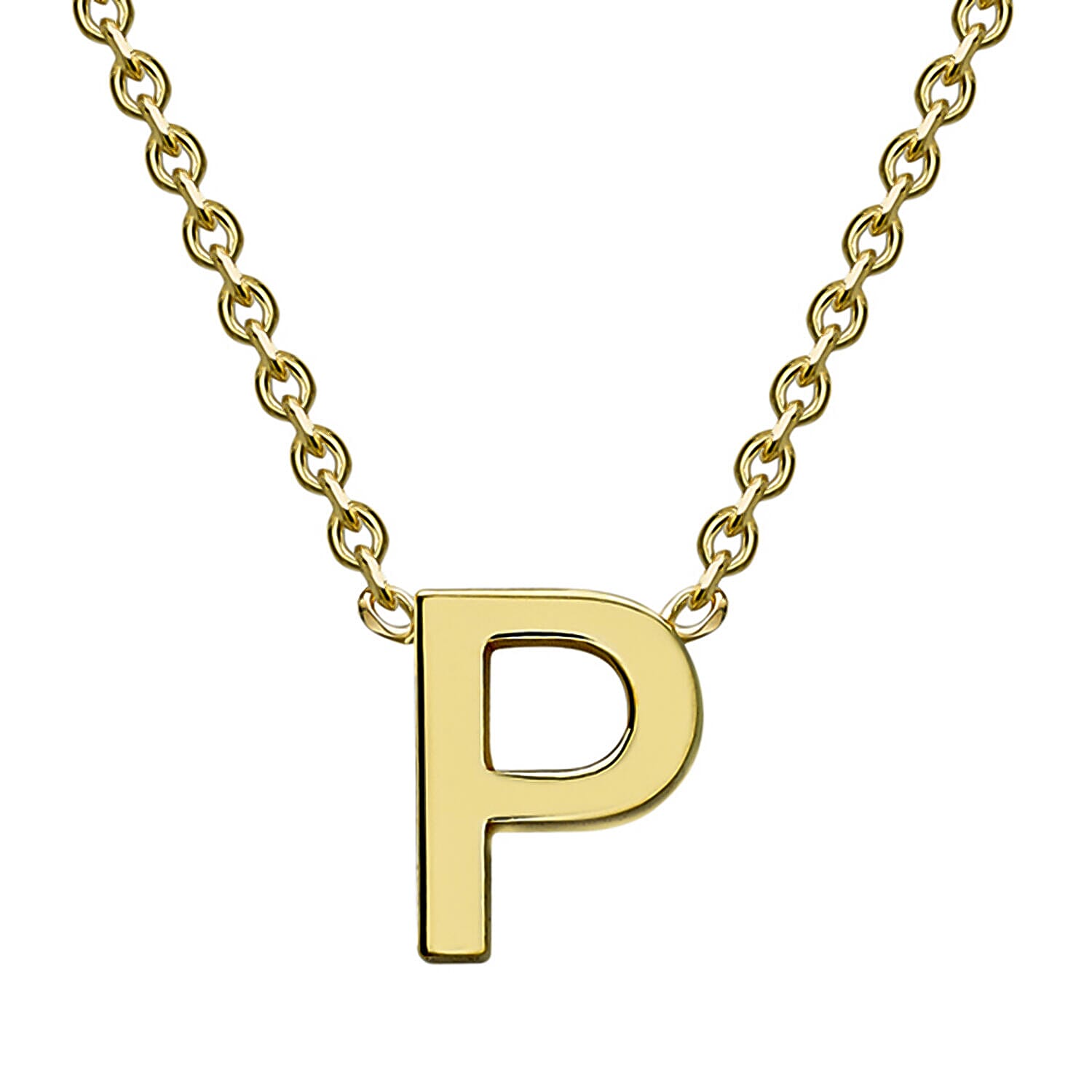 9K Yellow Gold 3.5mm X 5mm 'P' Initial Adjustable Necklace 15 to 17 Inch