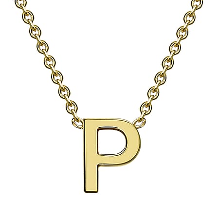 9K Yellow Gold 3.5mm X 5mm 'P' Initial Adjustable Necklace 15 to 17 Inch