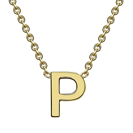 9K Yellow Gold 3.5mm X 5mm 'P' Initial Adjustable Necklace 15 to 17 Inch