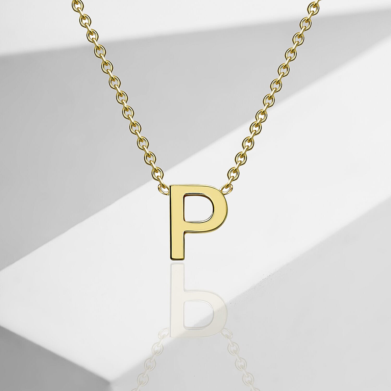 9K Yellow Gold 3.5mm X 5mm 'P' Initial Adjustable Necklace 15 to 17 Inch