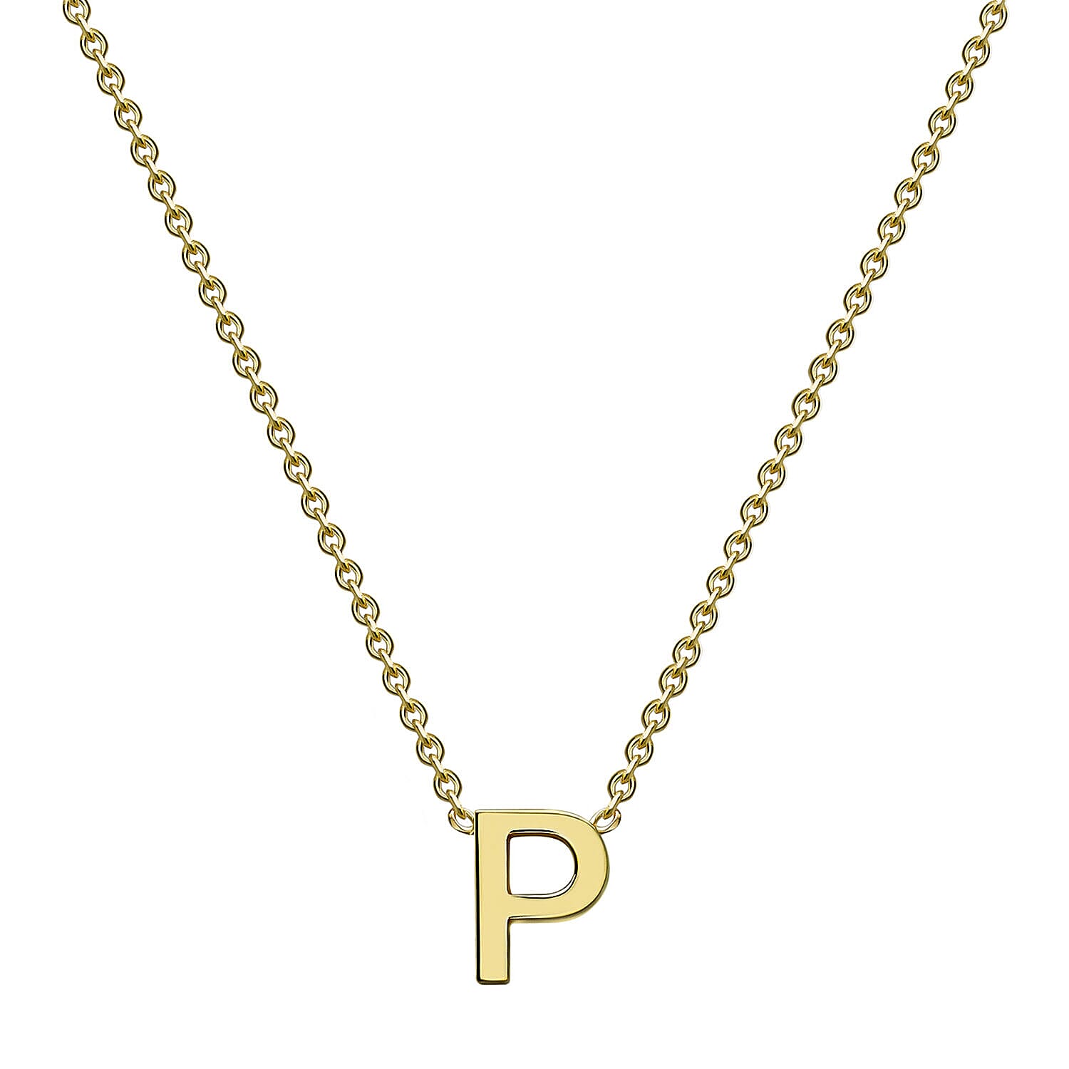 9K Yellow Gold 3.5mm X 5mm 'P' Initial Adjustable Necklace 15 to 17 Inch