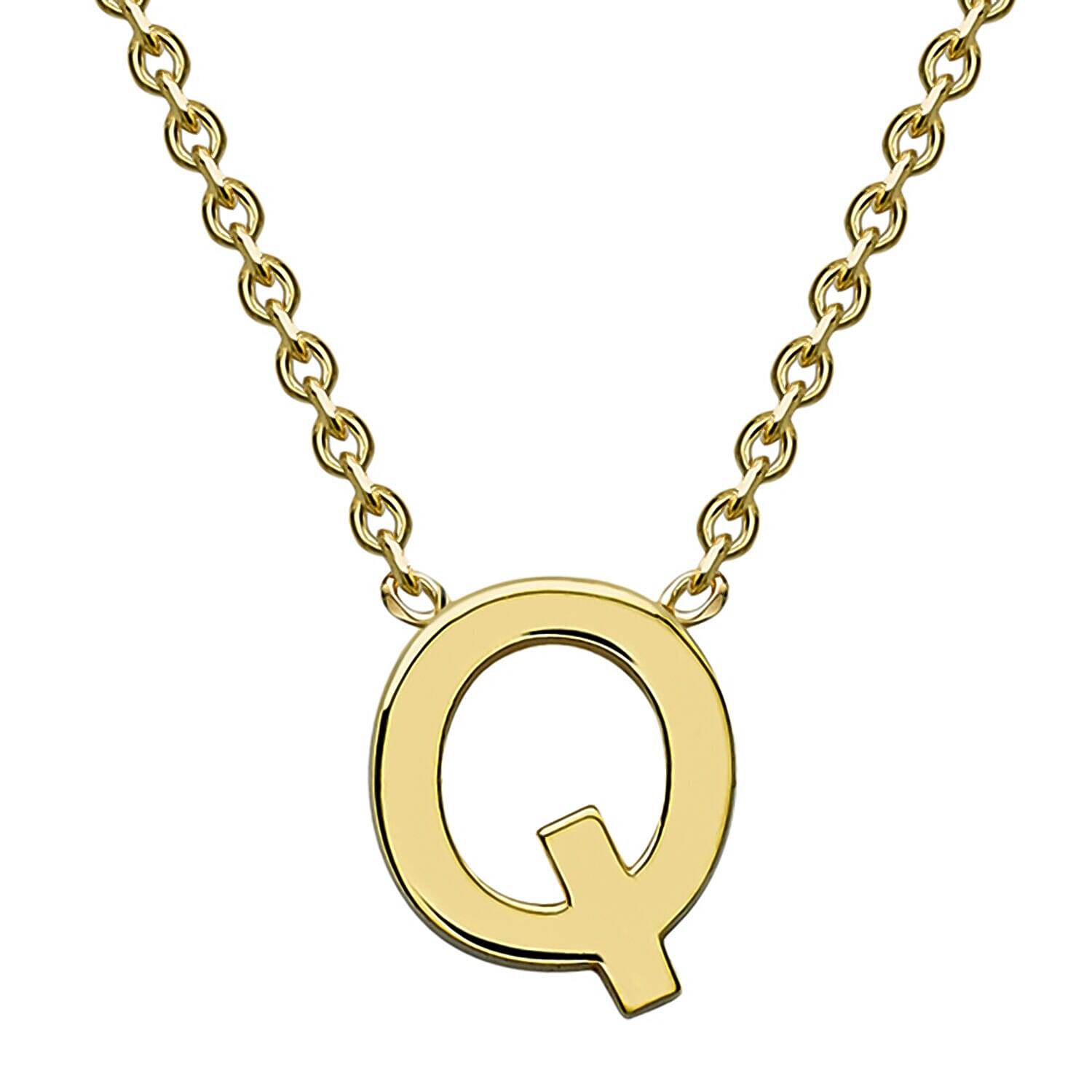9K Yellow Gold 4.5mm X 5.5mm 'Q' Initial Adjustable Necklace 15 to 17 Inch