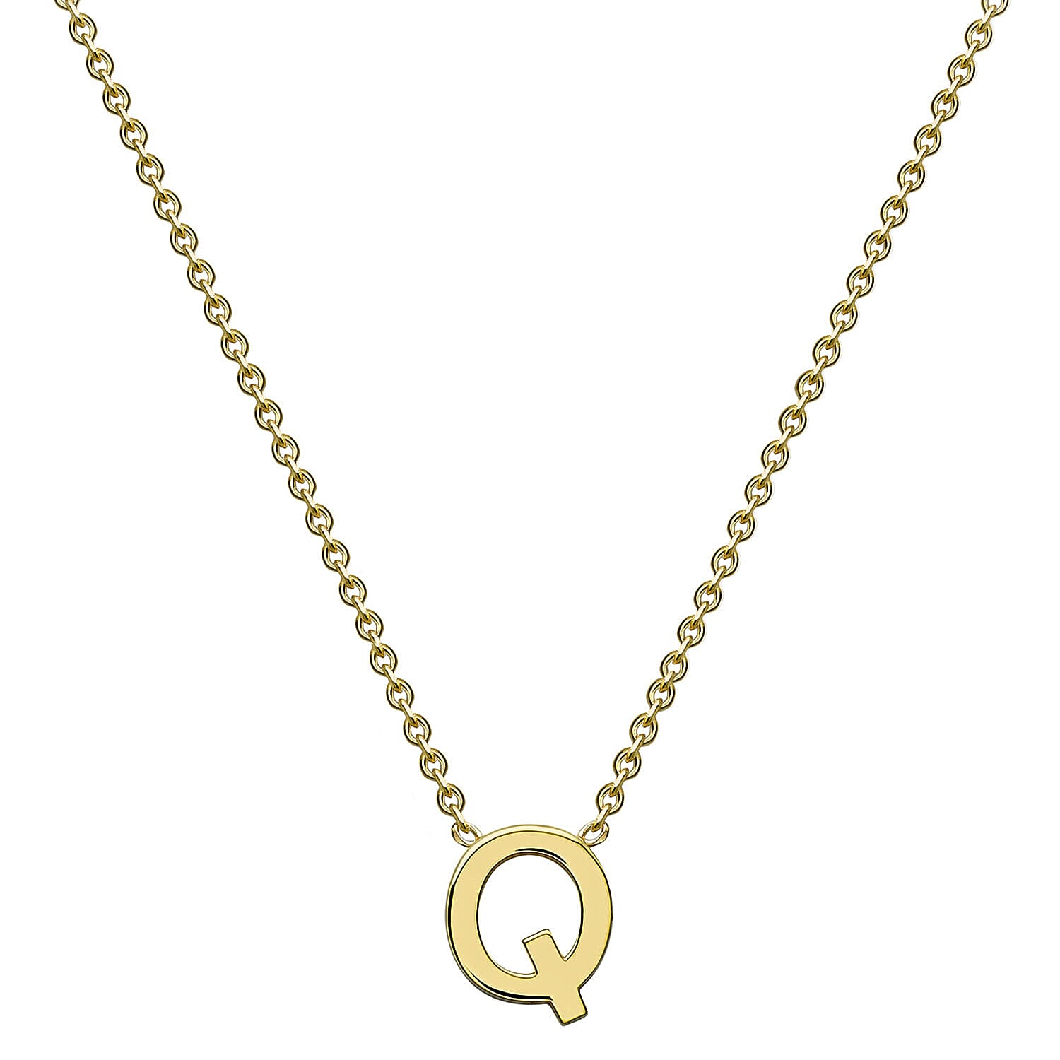 9K Yellow Gold 4.5mm X 5.5mm 'Q' Initial Adjustable Necklace 15 to 17 Inch