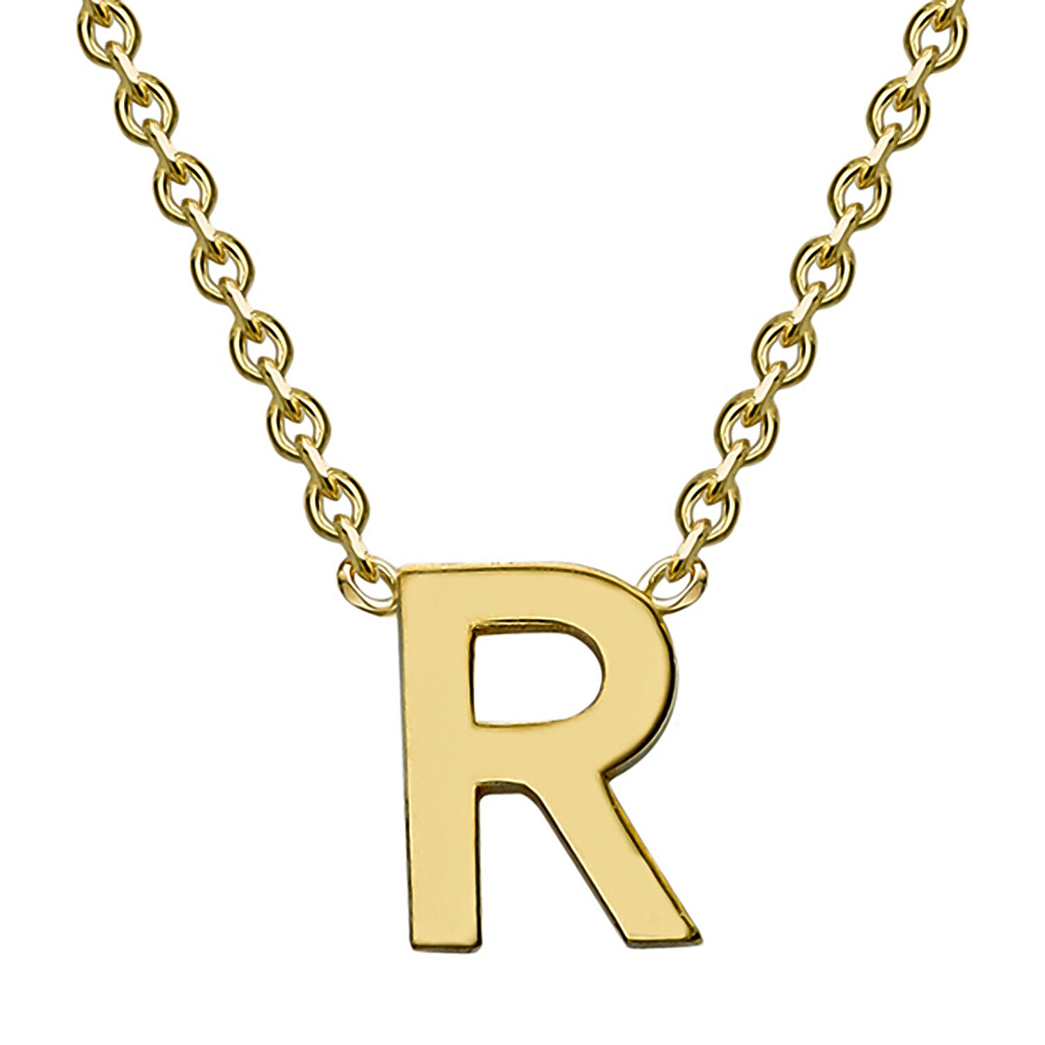 9K Yellow Gold 3.5mm X 5mm 'R' Initial Adjustable Necklace 15 to 17 Inch