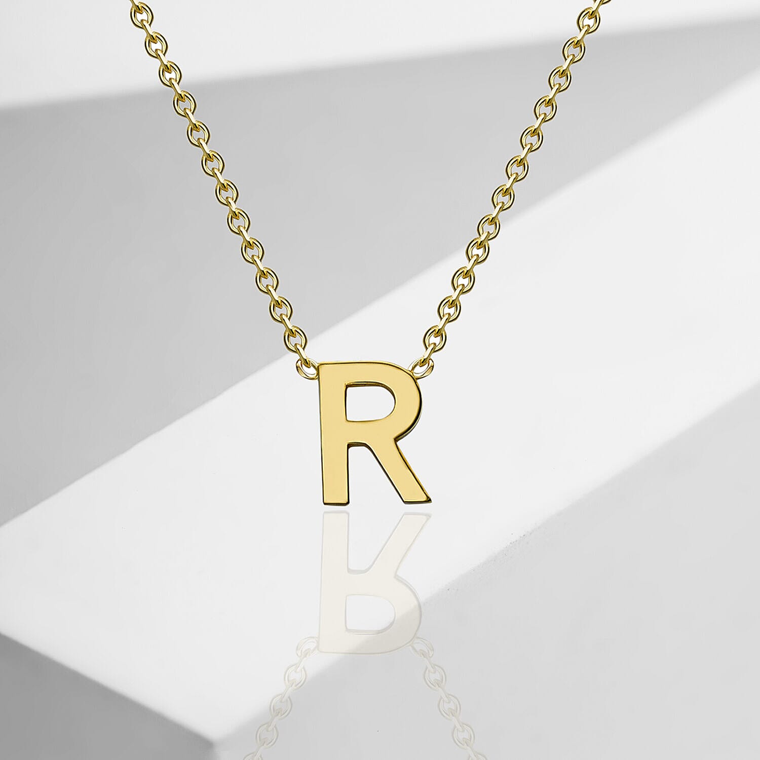 9K Yellow Gold 3.5mm X 5mm 'R' Initial Adjustable Necklace 15 to 17 Inch