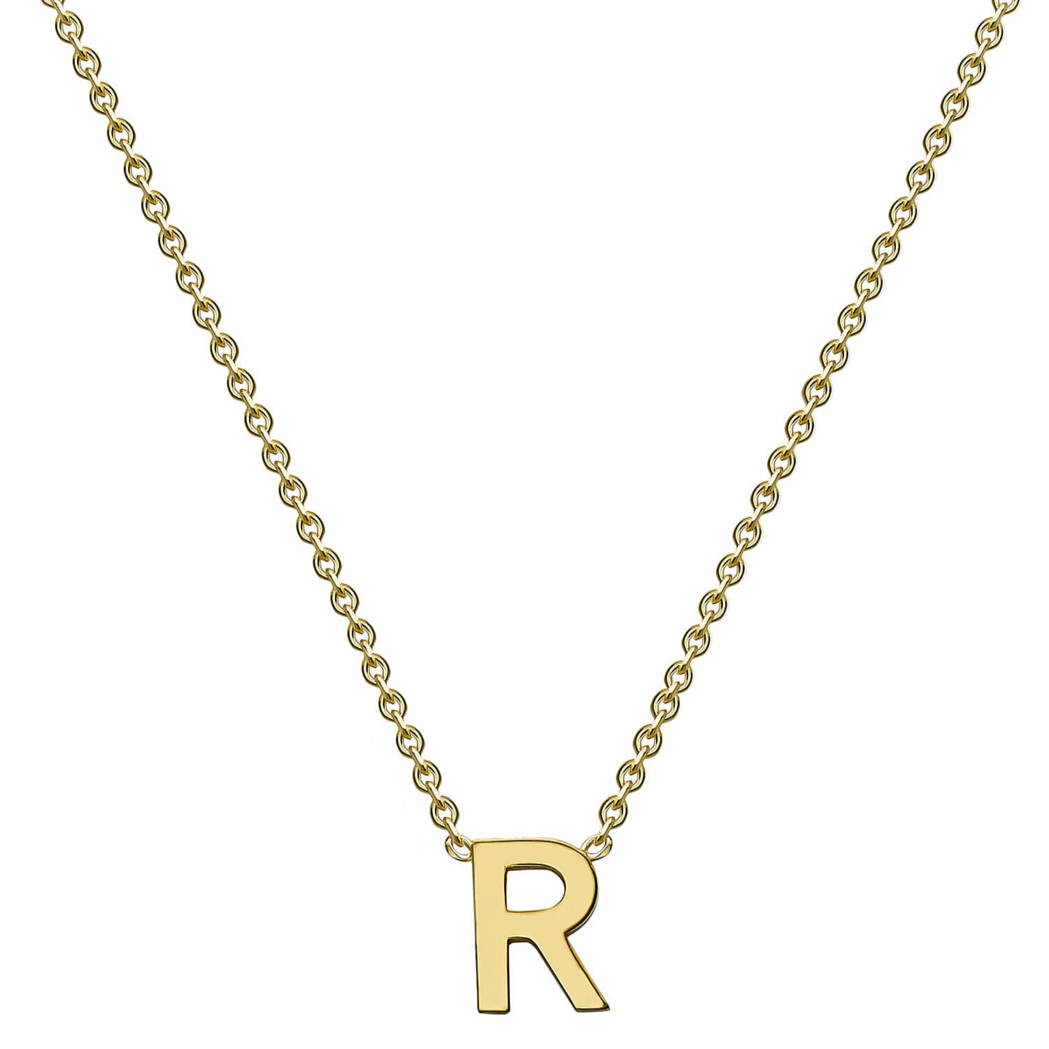 9K Yellow Gold 3.5mm X 5mm 'R' Initial Adjustable Necklace 15 to 17 Inch