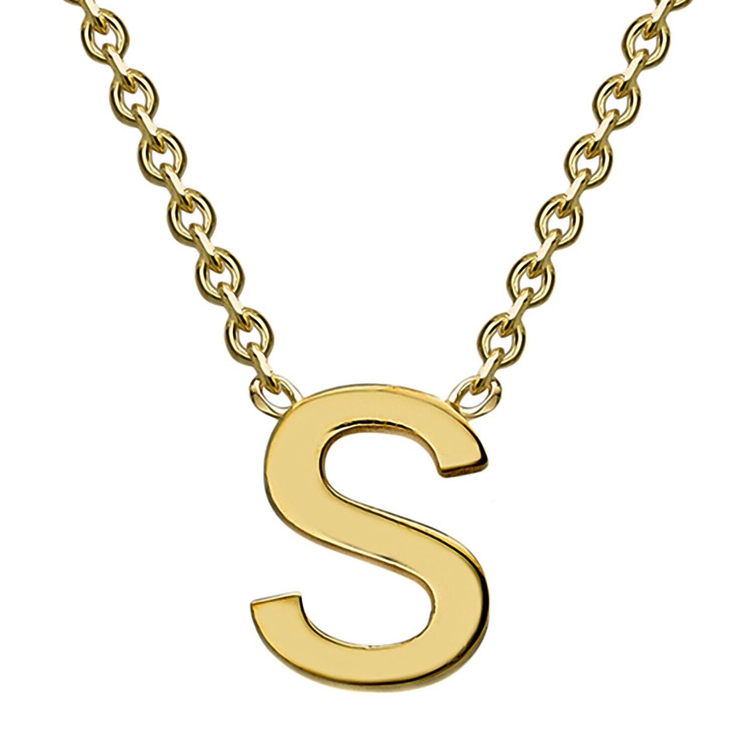 9K Yellow Gold 4mm X 5mm 'S' Initial Adjustable Necklace 15 to 17 Inch