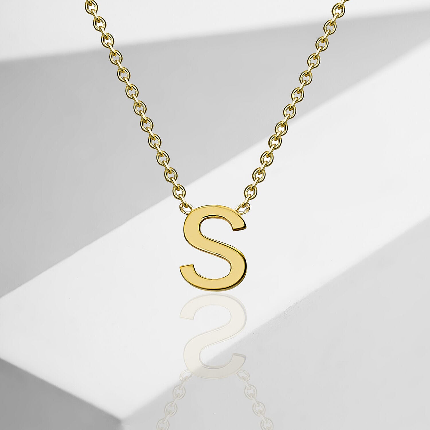9K Yellow Gold 4mm X 5mm 'S' Initial Adjustable Necklace 15 to 17 Inch