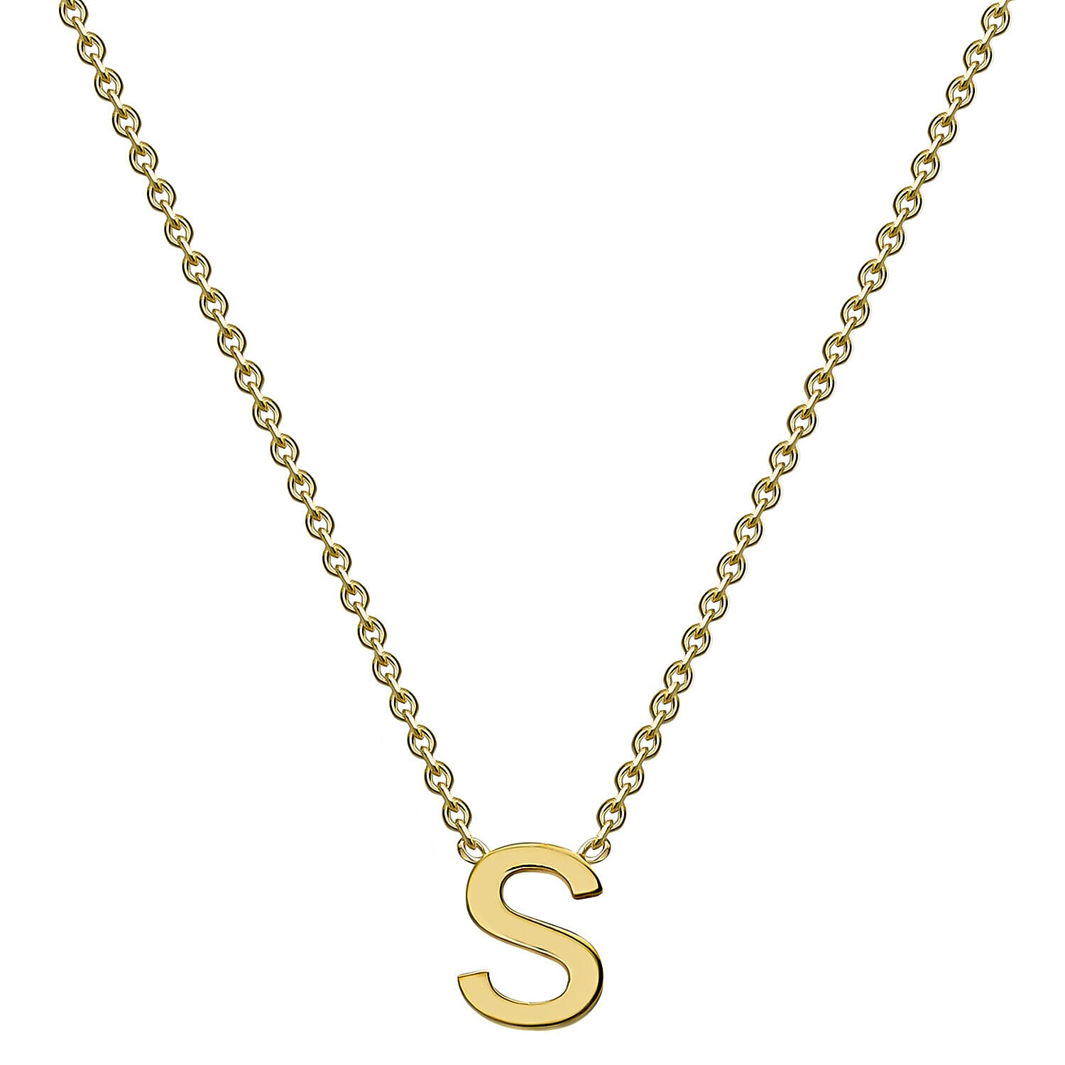 9K Yellow Gold 4mm X 5mm 'S' Initial Adjustable Necklace 15 to 17 Inch