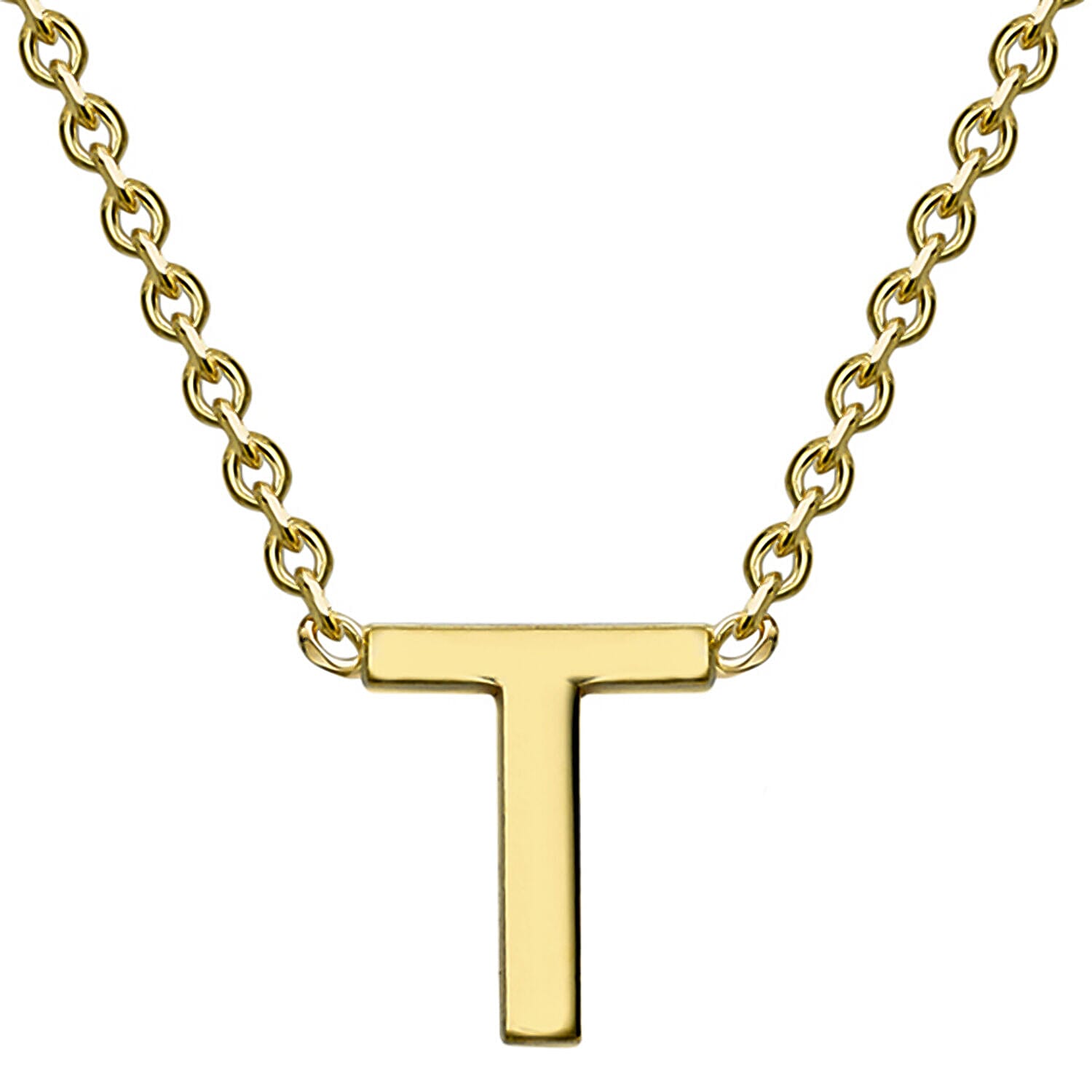9K Yellow Gold 4mm X 5mm 'T' Initial Adjustable Necklace 15 to 17 Inch