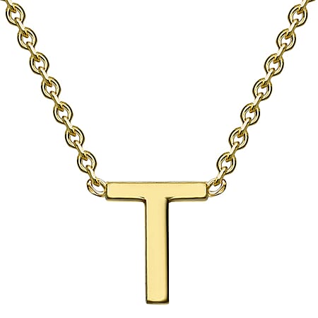 9K Yellow Gold 4mm X 5mm 'T' Initial Adjustable Necklace 15 to 17 Inch