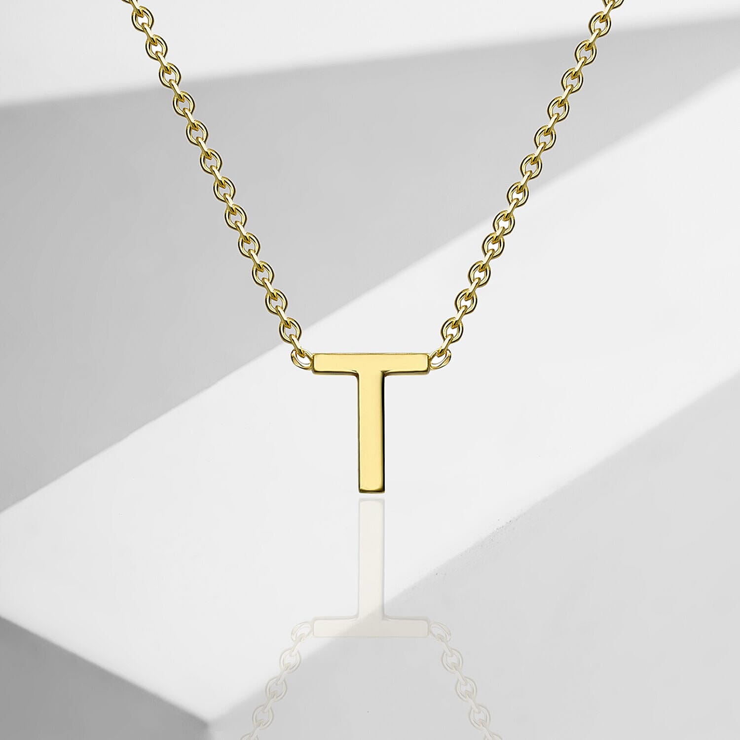 9K Yellow Gold 4mm X 5mm 'T' Initial Adjustable Necklace 15 to 17 Inch