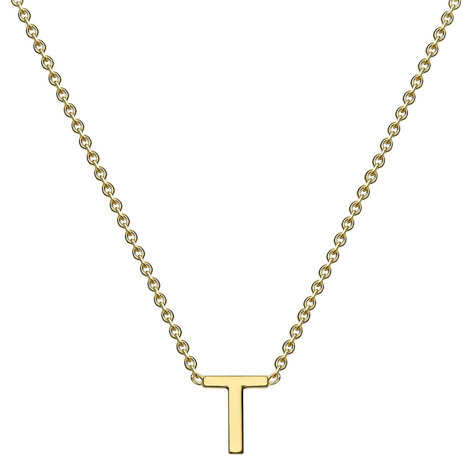 9K Yellow Gold 4mm X 5mm 'T' Initial Adjustable Necklace 15 to 17 Inch