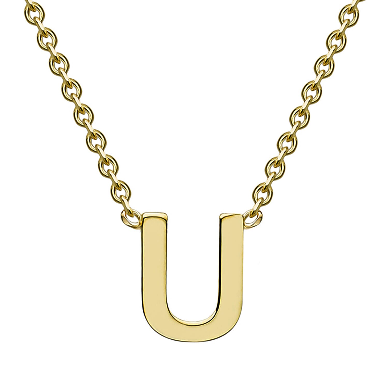 9K Yellow Gold 4mm X 5mm 'U' Initial Adjustable Necklace 15 to 17 Inch