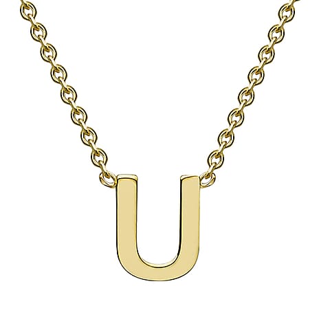 9K Yellow Gold 4mm X 5mm 'U' Initial Adjustable Necklace 15 to 17 Inch