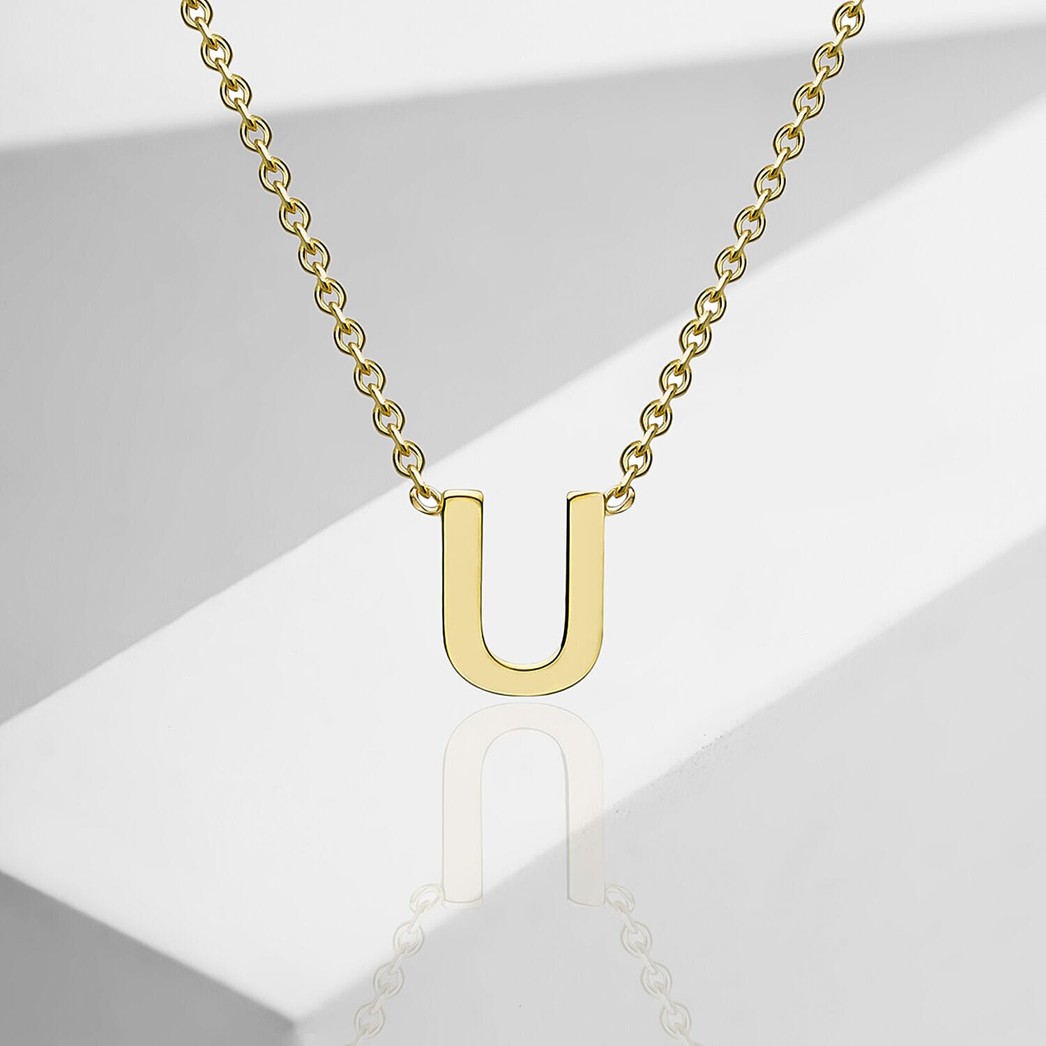 9K Yellow Gold 4mm X 5mm 'U' Initial Adjustable Necklace 15 to 17 Inch